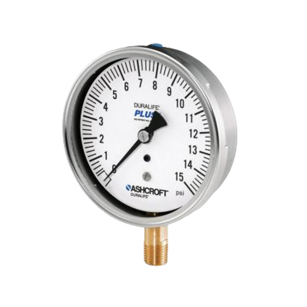 Mechanical Pressure Gauge, Dry, 0 to 1000 psi, 1/4 in MNPT, 3-1/2 in Dia Dial, +/-1%, 0.2 psi, Dial Display, -40 to 150 deg F, Stem Mount, 3.89 in dia,  1-1/4 in dp