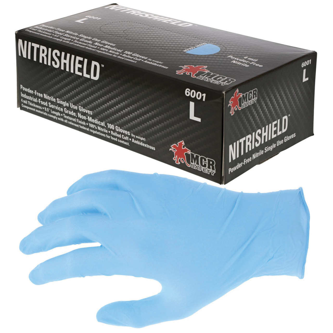 Disposable Gloves, Non-Sterile, Nitrile Palm, Nitrile, Blue , Textured, Ambidextrous, Food/Industrial Grade, X-Large, Unlined, Rolled Cuff, 9.92 in Lg
