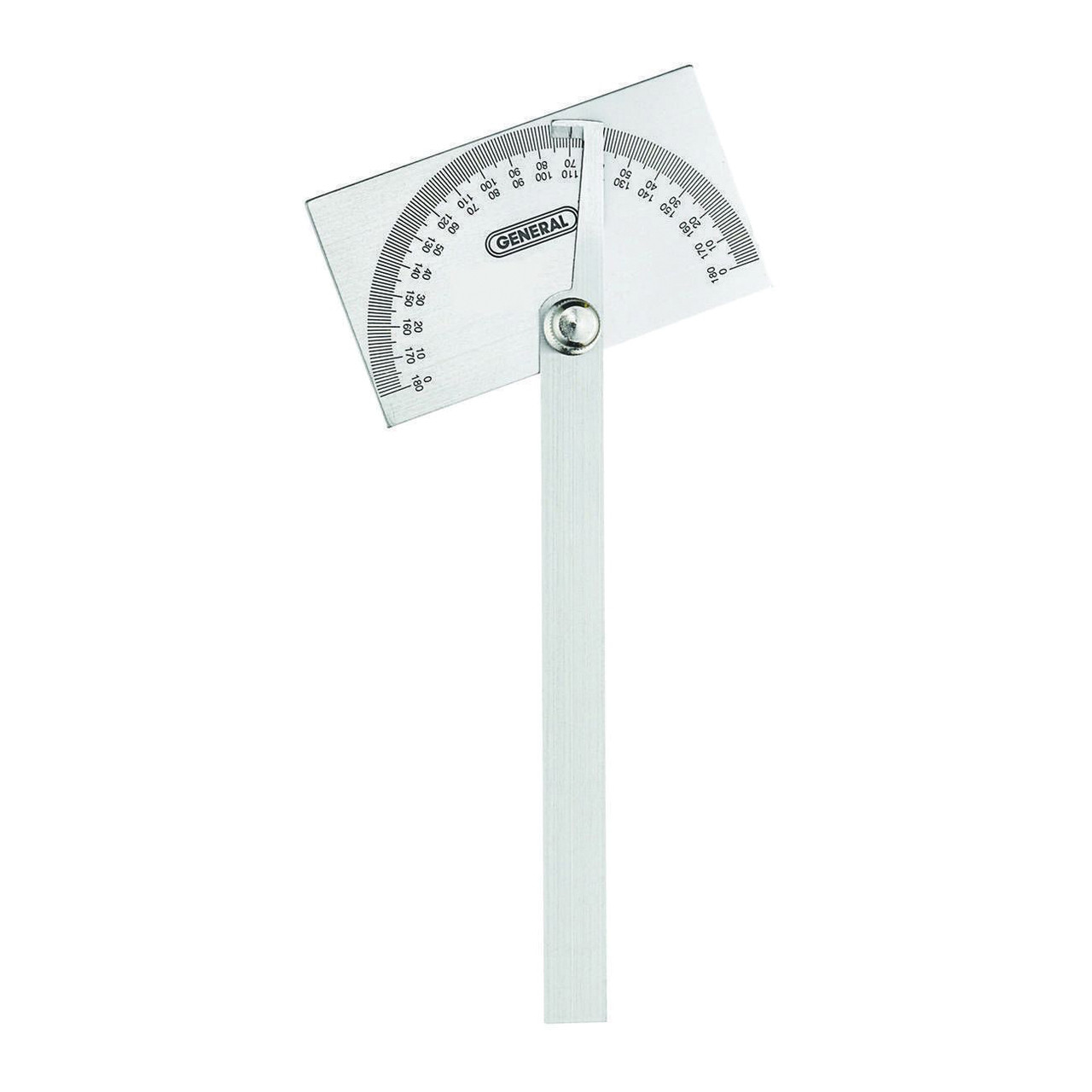 Angle Protractor, 0 to 180 deg, 6 in Lg, Stainless Steel, Square