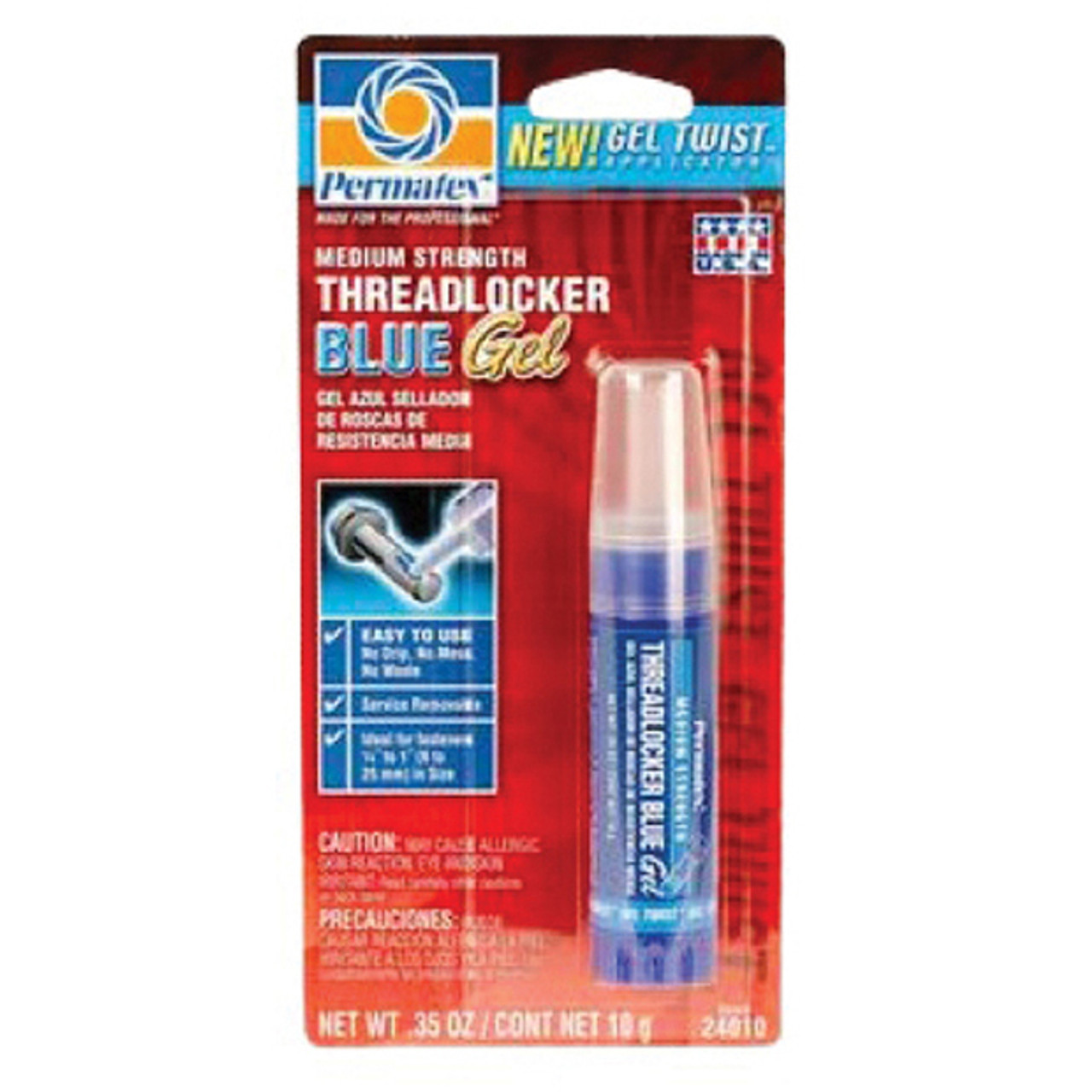 ITW Permatex Thread Locker, Medium Strength, Tube, 10 g Container, Gel, 24 hr Curing, Blue , -65 to 300 deg F, 1.15 Specific Gravity, >203 deg F Flash ITW Permatex Thread Locker, Medium Strength, Tube, 10 g Container, Gel, 24 hr Curing, Blue , -65 to 300 deg F, 1.15 Specific Gravity, >203 deg F Flash
