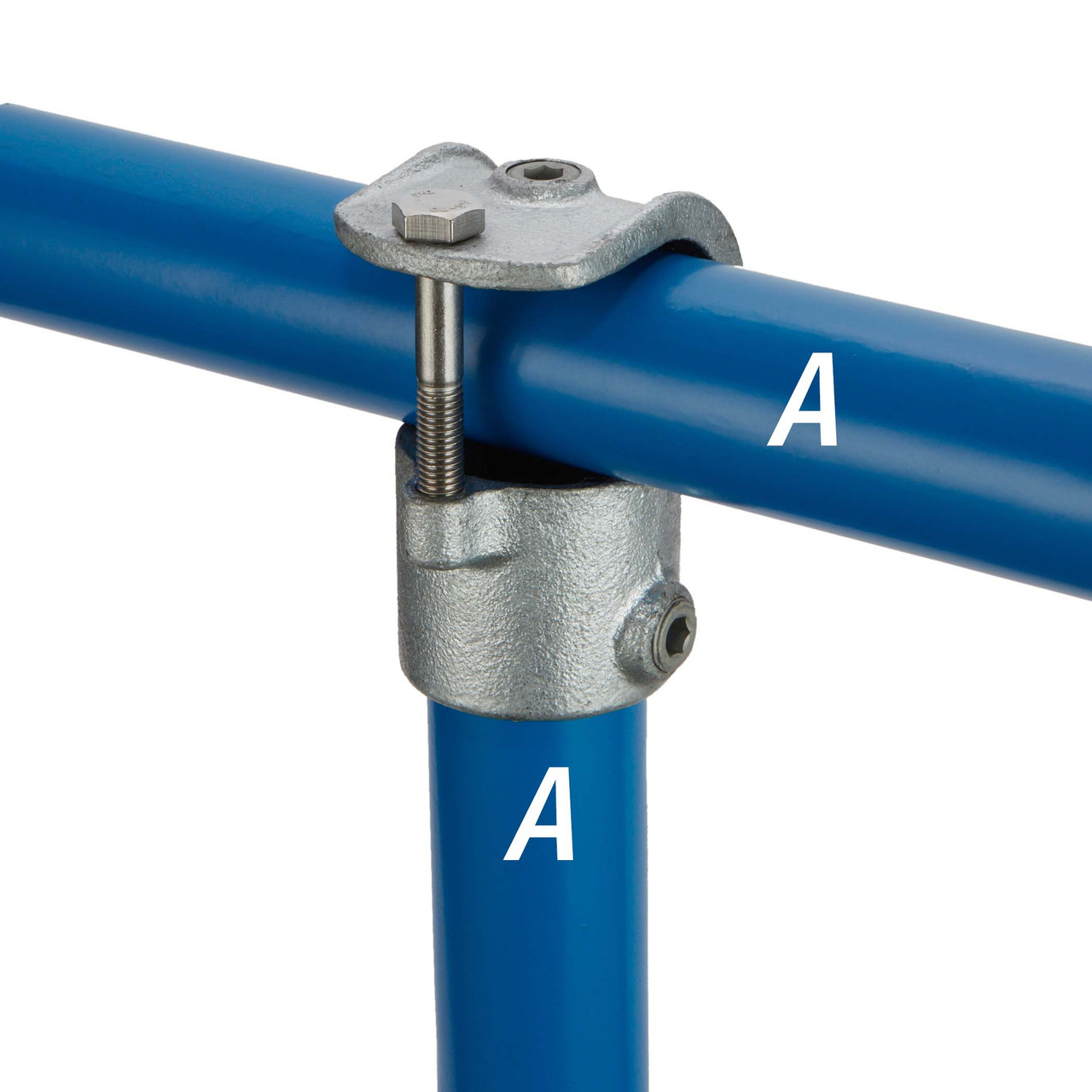Tee, Clamp-On, 1-1/4 in, 90 deg, Case Hardened Steel,  Iron, Galvanized, Gray , 1.72 in ID,  42.4 mm OD