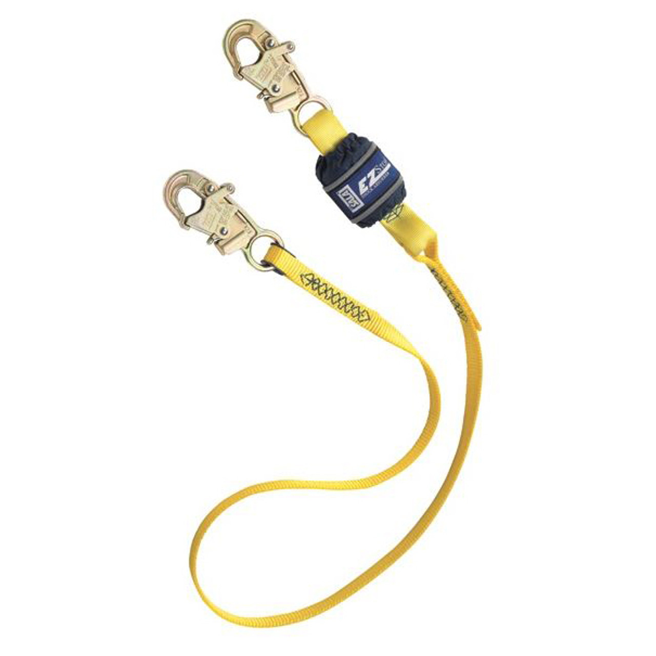 Shock Absorbing Lanyard, Fixed, Zinc Plated Steel Hardware, 1 -Leg, Yellow , 3/4 in Wd Strap, 5000 lb Tensile, Snap Hook Anchorage, Snap Hook, 6 ft Lg
