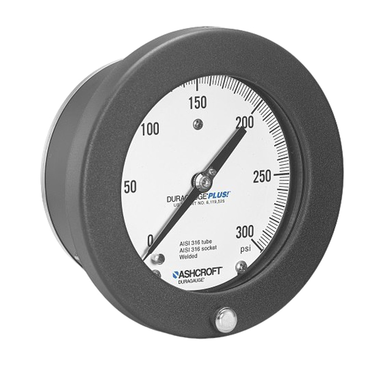 Mechanical Pressure Gauge, Dry, 10 psi, 1/4 in MNPT, 6 in Dia Dial, +/-1/2%, Dial Display, -20 to 250 deg F, Flush,  Stem,  Surface Mount
