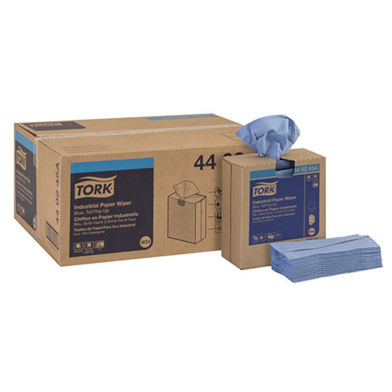 Wiper, Heavy Duty, 8-1/2 in Wd, 16-1/2 in Lg, Blue , Paper, Pop-Up Box, 4 -Ply