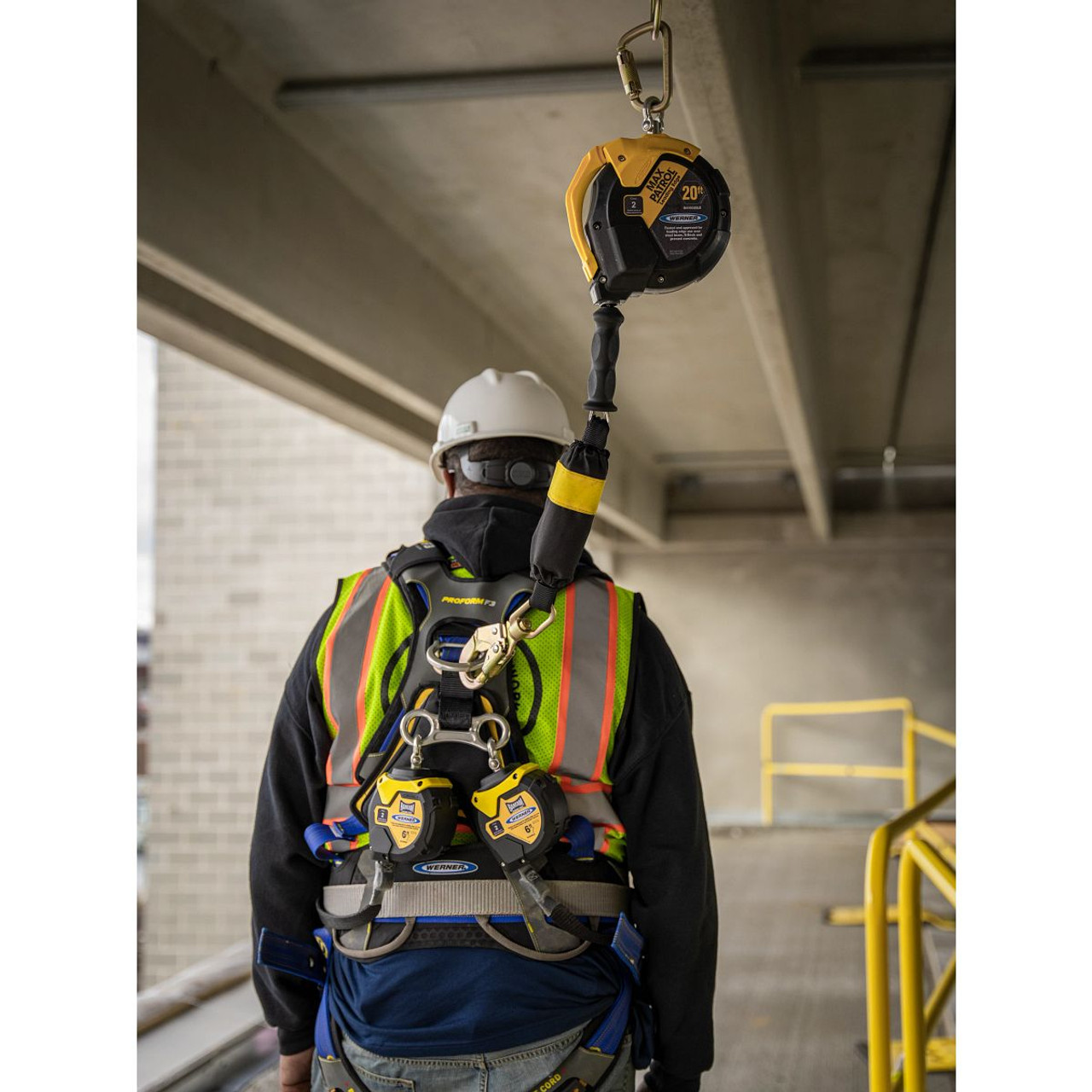 Cable Lifeline, Self-Retracting, ANSI Z359.14-2021 Class 2, 360 in Lg, Galvanized Steel Cable Line, Thermoplastic Housing Hardware, Matte Black Color