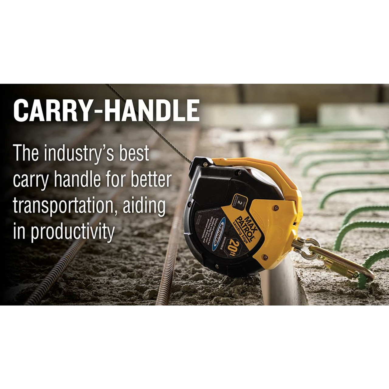 Cable Lifeline, Self-Retracting, ANSI Z359.14-2021 Class 2, 360 in Lg, Galvanized Steel Cable Line, Thermoplastic Housing Hardware, Matte Black Color Cable Lifeline, Self-Retracting, ANSI Z359.14-2021 Class 2, 360 in Lg, Galvanized Steel Cable Line, Thermoplastic Housing Hardware, Matte Black Color