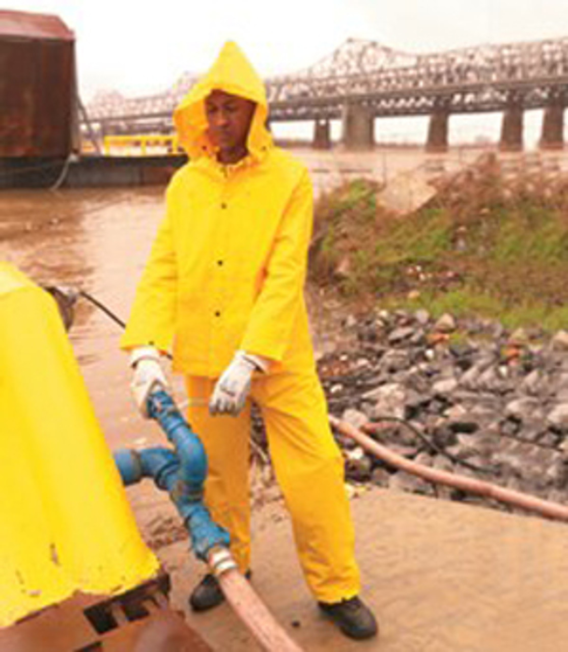 Rainwear Coat, 3-Piece, Medium, Yellow , Polyester, 52 in Chest, 27-1/2 in Lg, Take-Up Snap Closure, Detachable Hood, 2 -Pocket