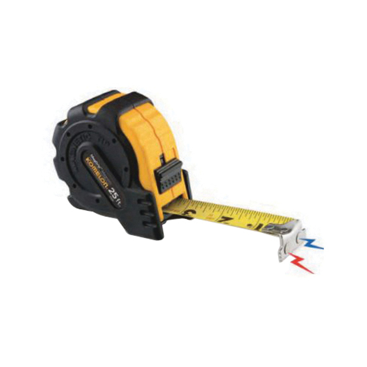 Measuring Tape, Magnetic, 25 ft Lg Blade, 1 in Wd Blade, Nylon Coated Blade, Magnetic End, Compact Case, Rubber Case, Yellow,  Black Case