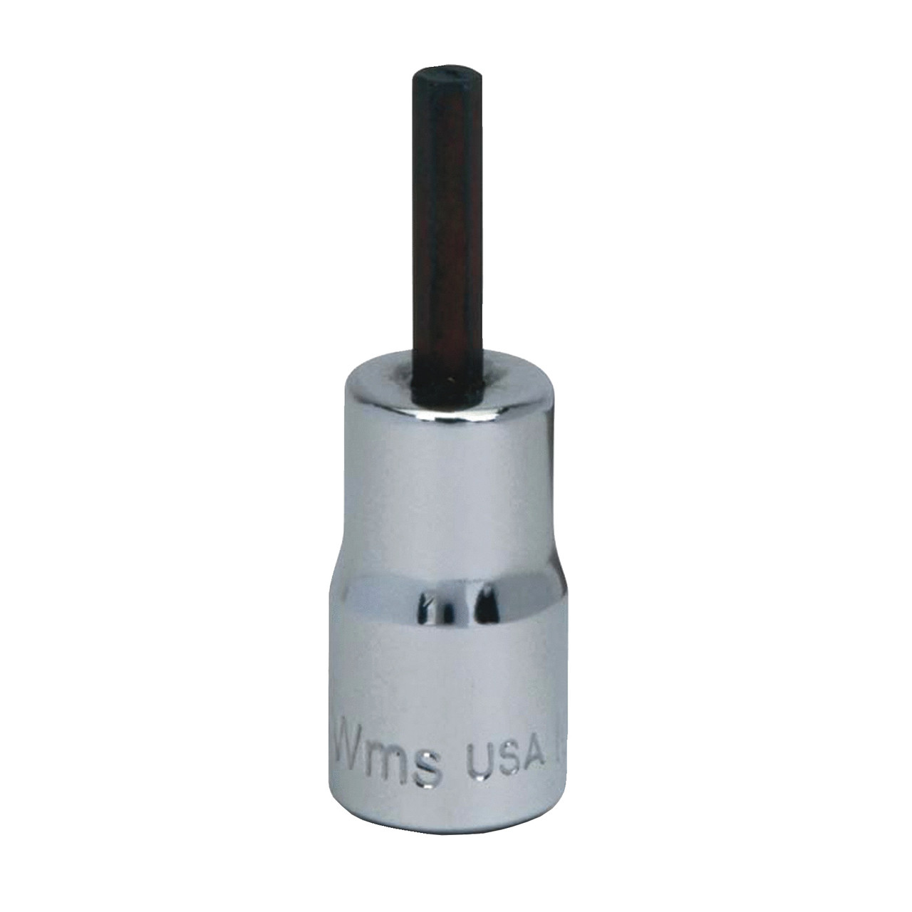 Hex Bit Socket, Standard, Imperial, Square Drive, 1/4 in Drive, Hex Socket, 3/16 in Socket, 7/8 in Lg, 0.469 in Dp Open, 1-1/2 in Wd Drive End Hex Bit Socket, Standard, Imperial, Square Drive, 1/4 in Drive, Hex Socket, 3/16 in Socket, 7/8 in Lg, 0.469 in Dp Open, 1-1/2 in Wd Drive End