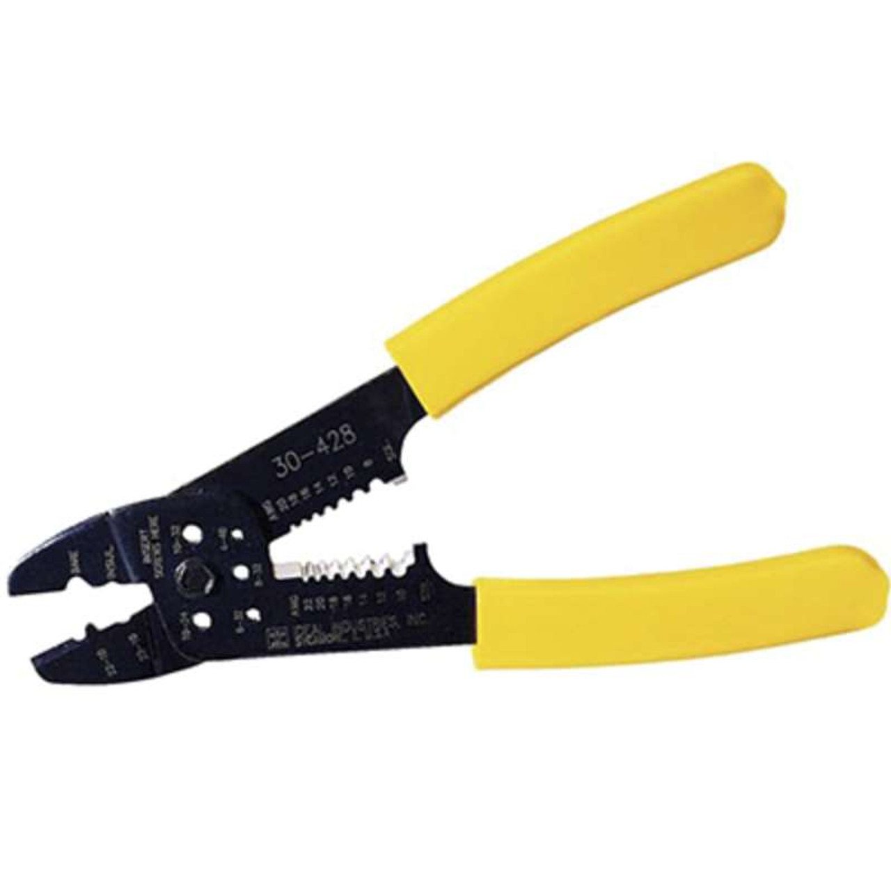 Crimp and Strip Tool, Combination, 8 in Lg, Cushion Grip Handle, Cushion Grip, Yellow Color