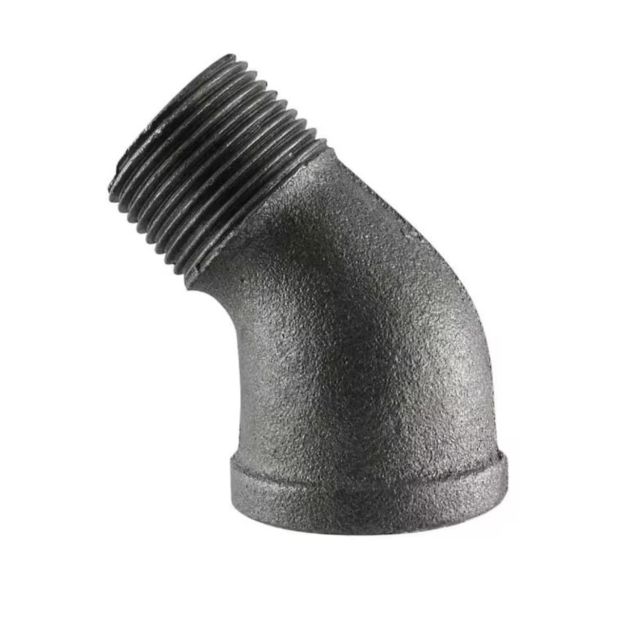 Street Elbow, 45 deg Elbow, 1/2 in, NPS End, Class 150, 150 psi, Hot Dipped, Malleable Iron, Galvanized, Black Color Street Elbow, 45 deg Elbow, 1/2 in, NPS End, Class 150, 150 psi, Hot Dipped, Malleable Iron, Galvanized, Black Color