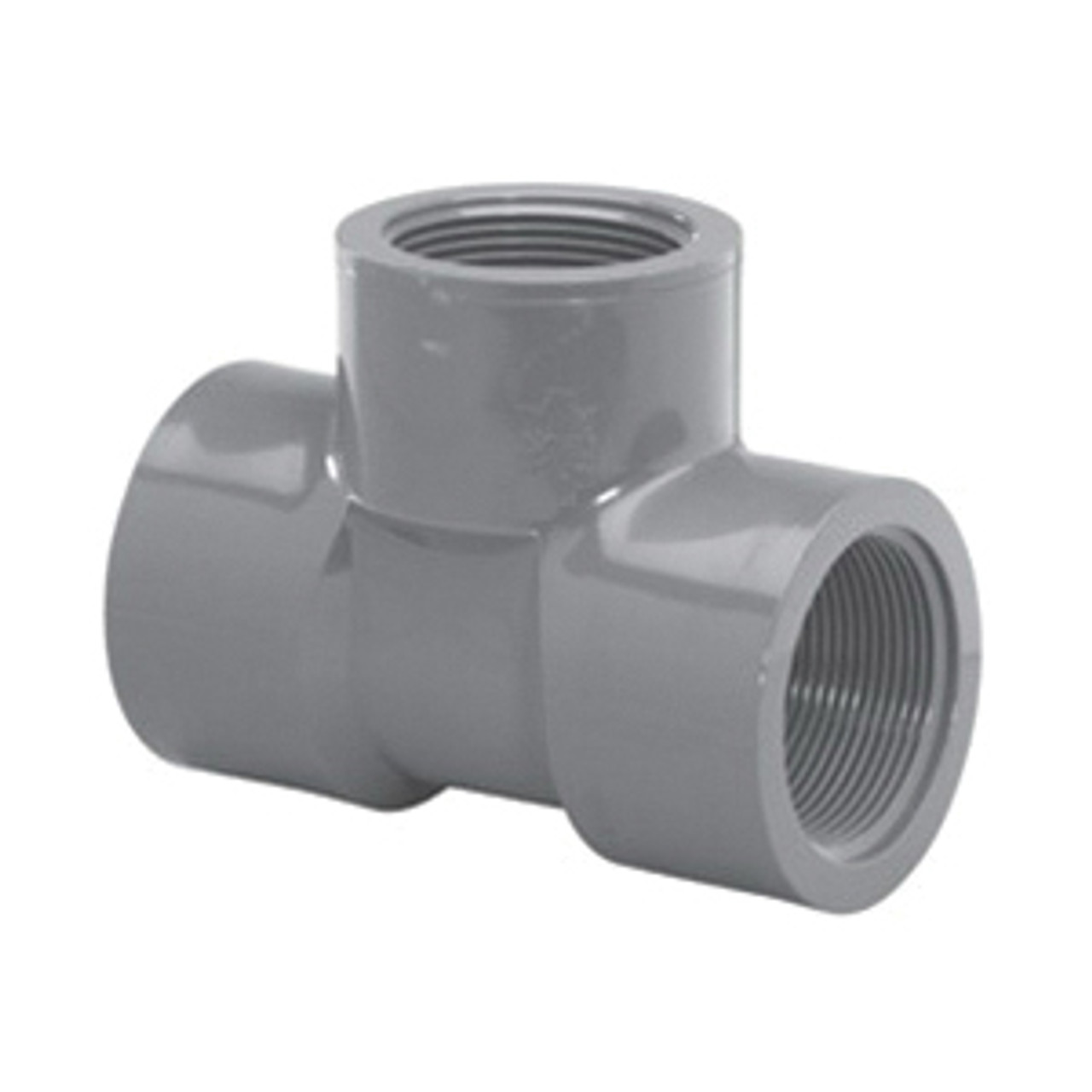 Tee, Tee, 1/4 in, FNPT End, 1-11/16 in Lg, SCH 80, Injection-Molded, PVC, Gray , 140 deg F, Domestic Tee, Tee, 1/4 in, FNPT End, 1-11/16 in Lg, SCH 80, Injection-Molded, PVC, Gray , 140 deg F, Domestic