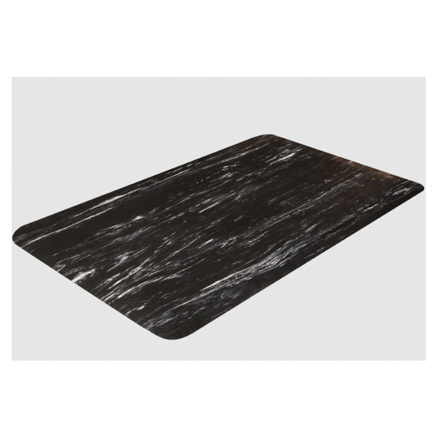 Crown® Workers-Delight WVR1224BK Anti-Fatigue Mat, 60 ft L x 2 ft W x 9/16 in, 5/8 in THK, Spiffy Vinyl with Zedlan Foam, Marble Surface Pattern, PVC Foam Back, Resists: Abrasion, Acid, Grease, Oil, Puncture and Solvent