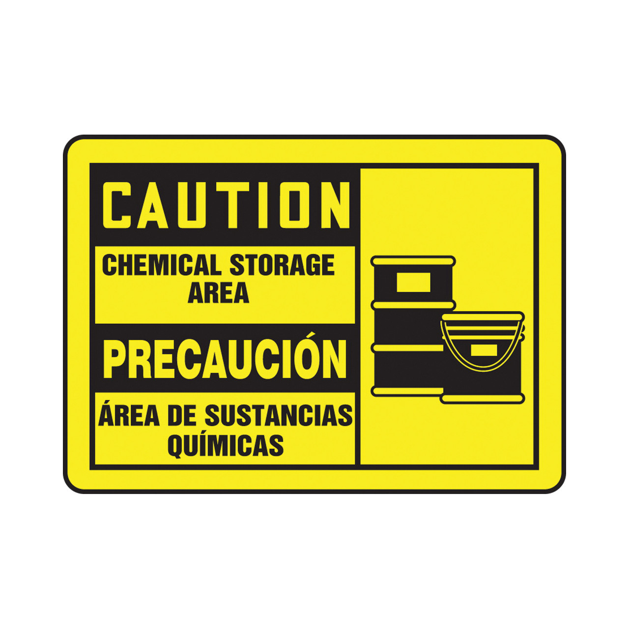 Accuform® SBMCHG053MVA Bilingual Rectangle Safety Sign, CAUTION/PRECAUCION, Symbol/Text, Aluminum, Fastened Mount, 7 in H x 10 in W, English/Spanish