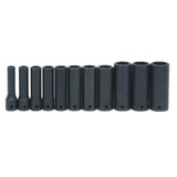 Socket Set, 6 -Point, Suitable For Pneumatic and Electric Impact Wrench, Black, Imperial