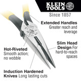 Long Nose Plier, Knurled Jaw, Tool Steel Jaw, 5-5/8 in Lg, Plastic Handle, Yellow, Steel Applicable