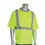 PIP T-Shirt, Crew Neck,  Short Sleeve, Bird's Eye Polyester, 140 gsm Fabric, 1 -Pocket, High-Vis Lime Yellow