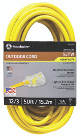 Extension Cord, SJTW, 125 VAC,  15 A, 12 AWG Cord, 3 Conductor, 12 AWG Conductor, Copper Conductor, 1 Outlet