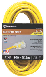 Extension Cord, SJTW, 125 VAC,  15 A, 12 AWG Cord, 3 Conductor, 12 AWG Conductor, Copper Conductor, 1 Outlet