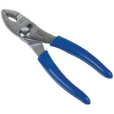 Slip Joint Plier, Serrated Jaw, Knurled Grip, Plastic Dipped Steel Handle, Nickel Plated, Blue
