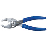 Slip Joint Plier, Serrated Jaw, Knurled Grip, Plastic Dipped Steel Handle, Nickel Plated, Blue