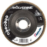 WEILER Wolverine Flap Disc, 4-1/2 in Dia Disc, 7/8 in Center Hole, Zirconia Alumina Abrasive, Type 29 Angled Disc, Blue
