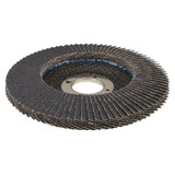 WEILER Wolverine Flap Disc, 4-1/2 in Dia Disc, 7/8 in Center Hole, Zirconia Alumina Abrasive, Type 29 Angled Disc, Blue