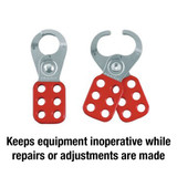 Lockout Hasp, Scissor,  Snap-On, 6 Padlock, 9/32 in Max Dia Padlock Shackle, 1 in Closed Hasp Hole, Red , Steel, 4-1/2 in Lg, 1-3/4 in Wd