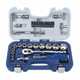 Socket Set, 6 -Point, 3/8 in Drive, Steel, Chrome Vanadium, Imperial, 34 -Piece
