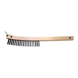 Scratch Brush, 6-1/4 in Brush, Wood Block, 5/8 in wd,  13-3/4 in lg Block, 1-3/16 in Lg Trim, 1-3/16 in Trim, Carbon Steel Trim, 3 Row, Curved, Wood Handle