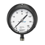 Mechanical Pressure Gauge, Dry, 1000 psi, 1/4 in MNPT, 4-1/2 in Dia Dial, +/-1/2%, 0.2 psi, Dial Display, -40 to 150 deg F, Stem Mount, Phenolic Case,  Bronze Tube