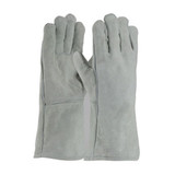 Welding Gloves, Shoulder Grade, Large, Cowhide Leather Palm, Split Cowhide Leather, Gray , Wing Thumb, Cotton, Full Leather Gauntlet Cuff, 13-1/2 in Lg