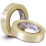 Strapping Tape, 63 oz-in Adhesion, 110 in-lb Tensile, 60 yd Lg, 0.94 in Wd, 4 mil Thk, Clear , Synthetic Rubber Adhesive, Polyester Backing
