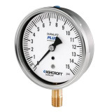 Mechanical Pressure Gauge, Dry, 60 psi, 1/4 in MNPT, 2-1/2 in Dia Dial, +/-1%, 0.2 psi, Dial Display, -40 to 150 deg F, Stem Mount, 2-3/4 in dia,  1-1/4 in dp