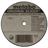 METABO Slicer Cut-Off Wheel, Straight, 4 in Dia Wheel, 0.04 in Thk Wheel, 1/4 in Center Hole, 60 Grit, Medium, Aluminium Oxide Abrasive, 22000 rpm Max, Resin Bond, Type 1