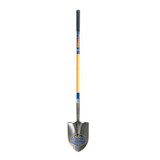 Dirt Shovel, Steel Blade, 14 ga, Fiberglass Handle, Straight, Round Point Blade