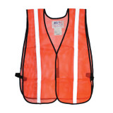 Safety Vest, One-Fit, High-Vis Orange , Polyester Mesh, Silver Stripe, 45 in Chest, 28 in Lg, Hook and Loop Closure, 1 -Pocket