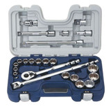 Socket Set, 6 -Point, 1/4 in Drive, Steel, Chrome Vanadium, Imperial, 47 -Piece