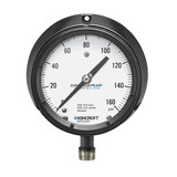 Mechanical Pressure Gauge, Dry, 1600 psi, 1/2 in MNPT, 4-1/2 in Dia Dial, +/-1/2%, 0.2 psi, Dial Display, -40 to 150 deg F, Stem Mount, Phenolic Case,  Bronze Tube
