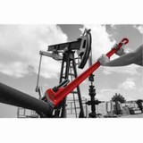 Pipe Wrench, Heavy duty,  Straight, 8 in, 60 in Lg, Floating Forged Hook Jaw, Alloy Steel Jaw, I-Beam, Ductile Iron Handle, Red Handle, Knurled Nut Adjustment