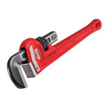Pipe Wrench, Heavy duty,  Straight, 8 in, 60 in Lg, Floating Forged Hook Jaw, Alloy Steel Jaw, I-Beam, Ductile Iron Handle, Red Handle, Knurled Nut Adjustment