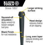 Bull Pin, Broad-Head, 1/4 in Dia Pin, 1-1/16 in Dia Nose, 10 in Lg, Alloy Steel, Black Oxide