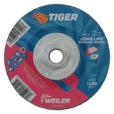 WEILER Tiger Depressed Center Wheel, 4-1/2 in Dia Wheel, 24 Grit, Aluminium Oxide Abrasive, 13300 rpm Max, Stainless Steel Applicable