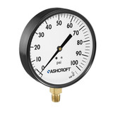 Mechanical Pressure Gauge, Dry, 0 to 160 psi, 1/4 in MNPT, 4-1/2 in Dia Dial, +/-3-2-3%, Dial Display, -40 to 150 deg F, Lower Mount, Painted, Black Color