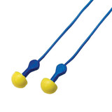 Ear Plug, Corded, Corded, 25 dB, Universal, Blue,  Yellow Plug, Foam,  Thermoplastic Plug, Blue Cord, Vinyl Cord, Disposable