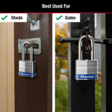 Security Padlock, 0.625 in Wd Shackle, Steel Shackle, 1.5625 in Wd Body, 4-Pin Cylinder Locking, Silver Color, Different Key, 3, 0.28125 in Dia Shackle, 3DLF