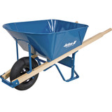Wheelbarrow, Heavy Duty, 6 cu-ft, Steel Tray, Wood Handle, 60 in lg Handle, 1 -Wheel, Tubed Tire with Ball Bearing Wheel, 16 in Dia Wheel