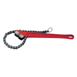 Chain Wrench, Light-Duty, 12 in Lg, 2 to 4 in, 15-3/4 in Lg Chain, Single/Double End Jaw, Alloy Steel Jaw, Alloy Steel Handle, Red Handle, Ratchet Adjustment