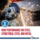 WEILER TIGER Grinding Wheel, Performance Line, 5/8 in-11 Center Hole, T Wheel Hardness, Black Wheel, 1 Reinforced, ANSI B7.1-2010, 7 in Dia Wheel, 1/4 in Thk Wheel, Coarse