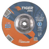 WEILER Tiger Zirc Type 27 Grinding Wheel, 7 inch x 1/8 inch x 5/8-11 Fast and Long Life,  Performance Line,  T Wheel Hardness, Black Wheel, 1 Reinforced, ANSI B7.1-2010, 